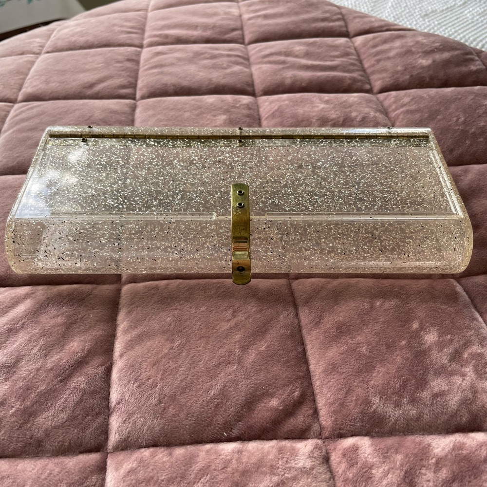 Vintage Wilardy Lucite Clutch Purse with Sparkles and Gold Tone Accents